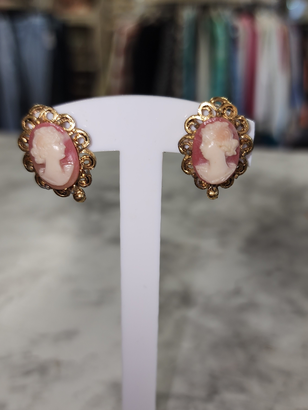 Vintage Pink Cameo Earrings